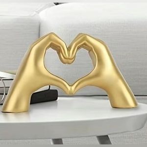 Gold, heart-hand gesture, figure statue